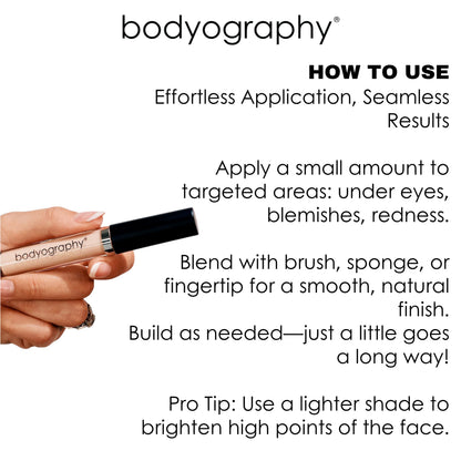 Bodyography Skin Slip Full-Coverage Concealer | Hydrating, Buildable 35% Pigment | Satin Finish