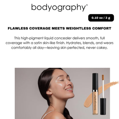 Bodyography Skin Slip Full-Coverage Concealer — 35% Pigment, Hydration, Satin Finish