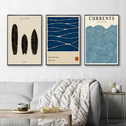 Boho Beach Surf Poster Set – Minimalist Coastal Wall Art Prints, Nordic Ocean Wave Collection | DArtano