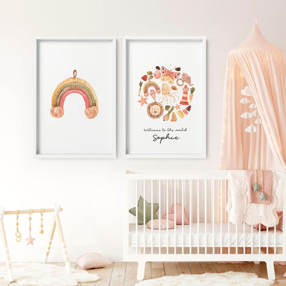 Boho Nursery Decor Set of 2 Wall Art Prints