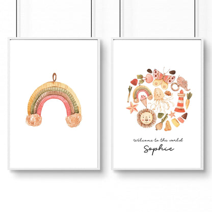 Boho Nursery Decor Set of 2 Wall Art Prints
