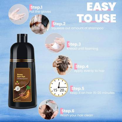 BOJICA Hair Color Shampoo – 3-in-1 Brown Dye, Gray Coverage, Semi-Permanent (16.9 fl oz)