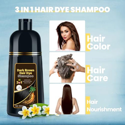 BOJICA Hair Dye Shampoo for Gray Hair Coverage – 3-in-1 Semi-Permanent Color Shampoo, Dark Brown