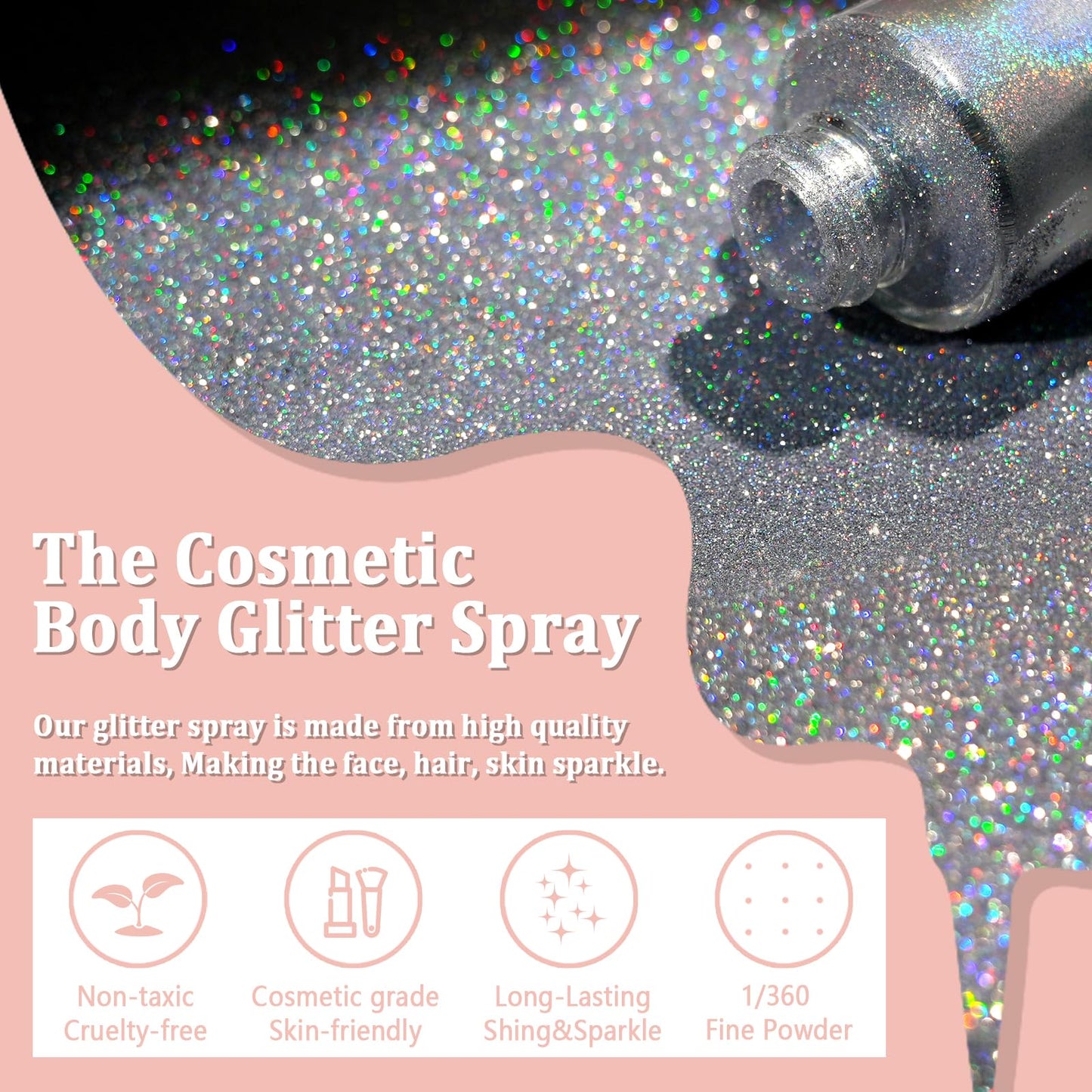 Boko Body Glitter Spray – Holographic Silver Sparkle for Face, Hair, and Clothes