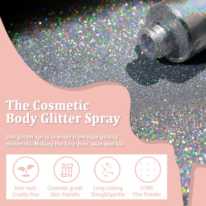 Boko Body Glitter Spray – Holographic Silver Sparkle for Face, Hair, and Clothes