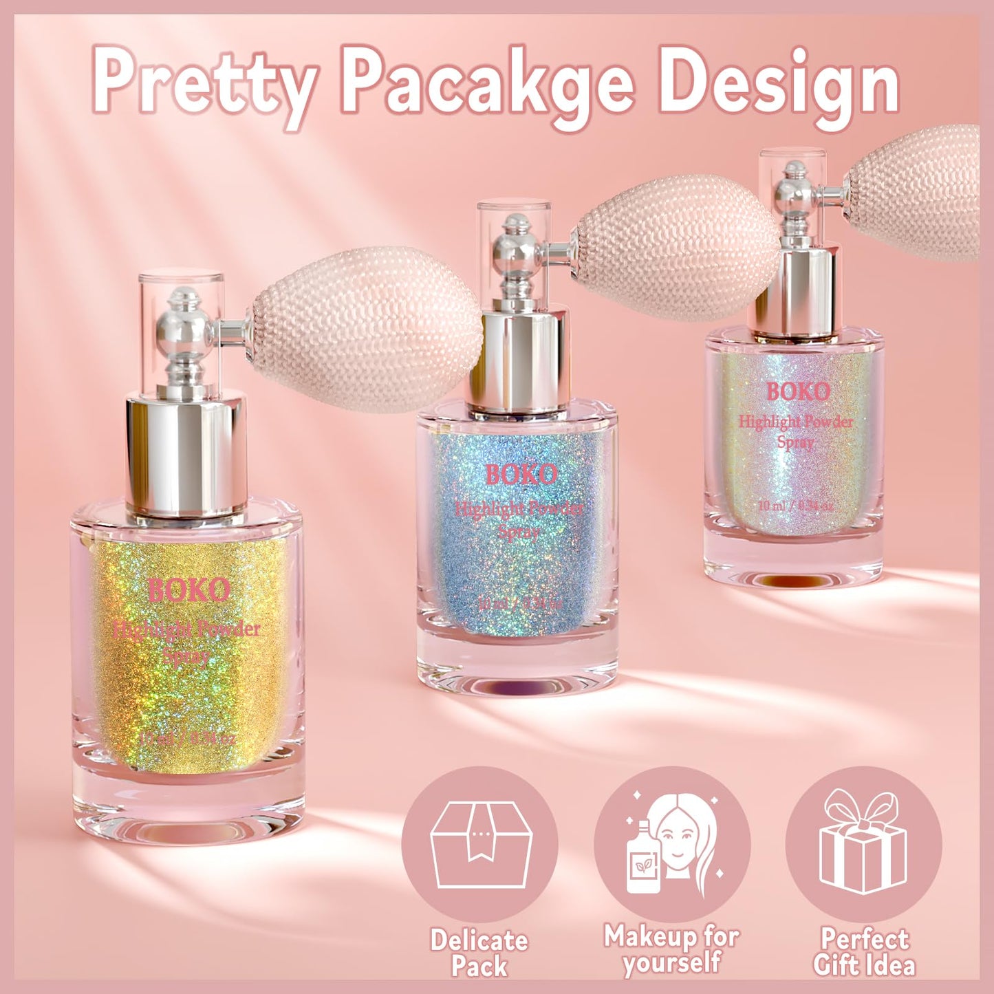 Boko Body Glitter Spray – Iridescent Sparkle for Face, Hair & More | 8 Colors