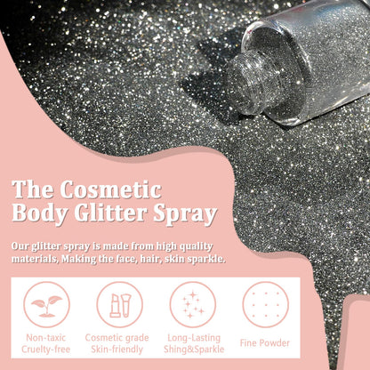 Boko Body Glitter Spray – Silver Sparkle for Hair, Skin, Nails & Clothes | Festival & Party