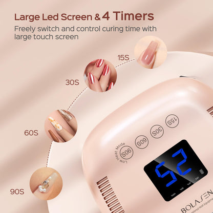BOLASEN Cordless UV Nail Lamp 54W - Fast Curing, Rechargeable LED Dryer with Metal Reflector (Pink)