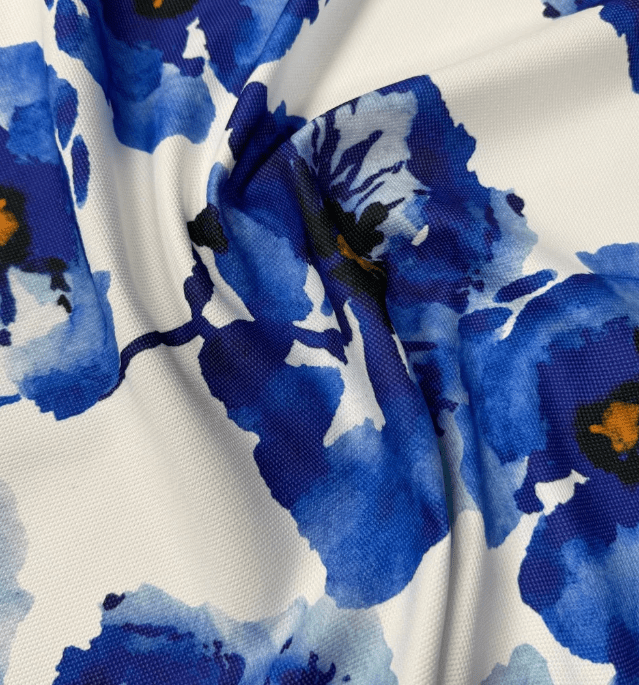 Bold Blue Watercolor Floral Fabric Sold by Metre