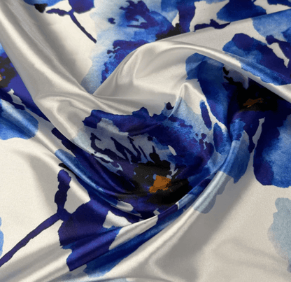 Bold Blue Watercolor Floral Fabric Sold by Metre