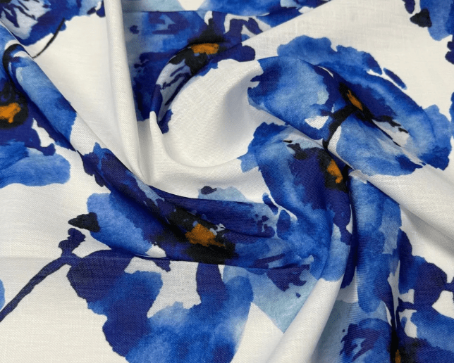Bold Blue Watercolor Floral Fabric Sold by Metre