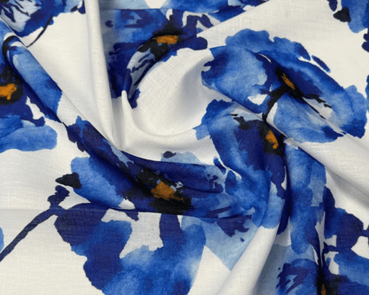 Bold Blue Watercolor Floral Fabric Sold by Metre