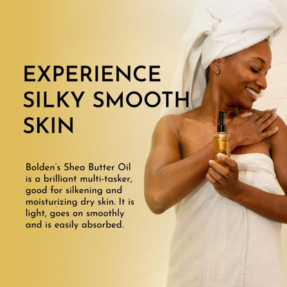 BOLDEN Sweet Vanilla Shea Body Oil with Vitamin E | Lightweight Natural Moisture for Skin & Hair | 3.4 Fl Oz