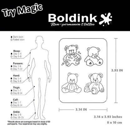 Boldink Bear Doll Semi-Permanent Tattoos – Realistic, Waterproof, 7–14 Day Wear