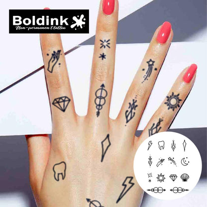 Boldink Temporary Tattoos – Waterproof, Non-Reflective Finger Tattoo Stickers (7–14 Days)