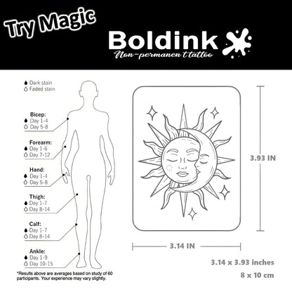 Boldink Semi-Permanent Tattoos – Realistic Waterproof Temporary Tattoos (Sun and Moon 3)