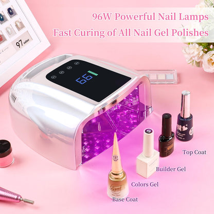 BOMOQING 96W Rechargeable UV LED Nail Lamp – Cordless, LCD, 4 Timers, Smart Sensor