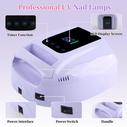 BOMOQING 96W Rechargeable UV LED Nail Lamp with LCD Display, Cordless, 4 Timer Settings - Violet