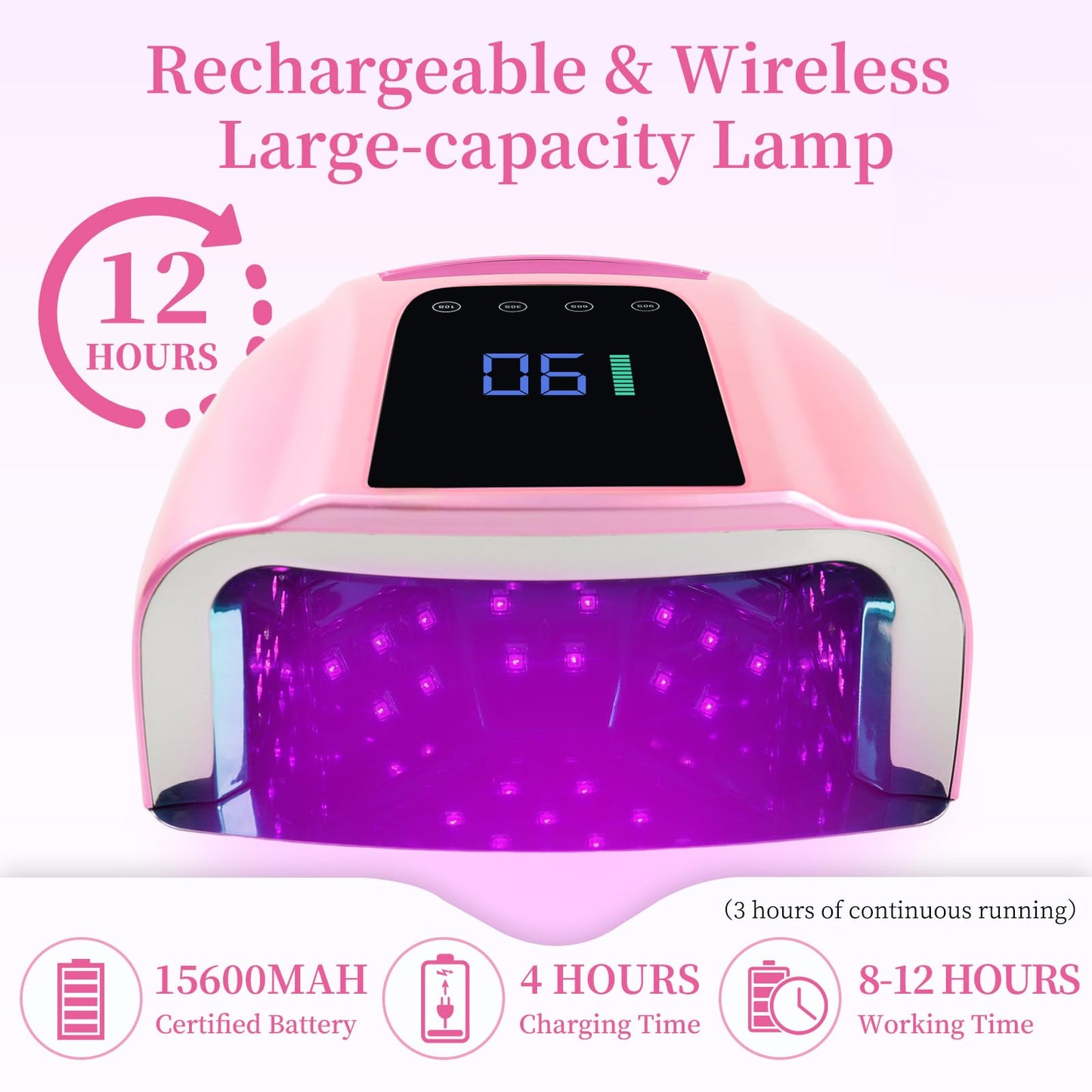 BOMOQING 96W Rechargeable UV LED Nail Lamp with LCD Display – Cordless, 4 Timer Settings