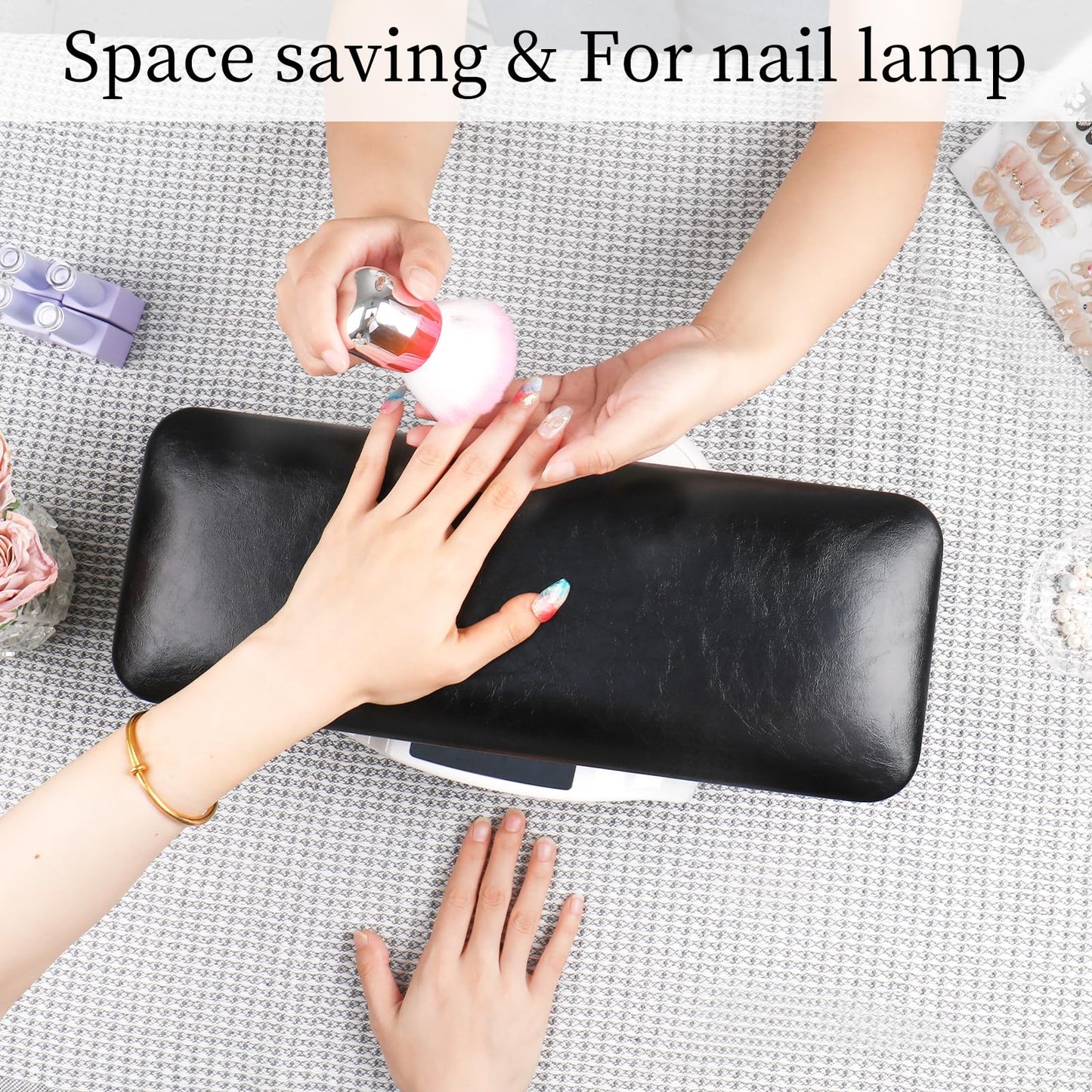 BOMOQING Nail Arm Rest – Microfiber Leather Hand Holder for Manicure, Non-Slip Table Accessory (Black)