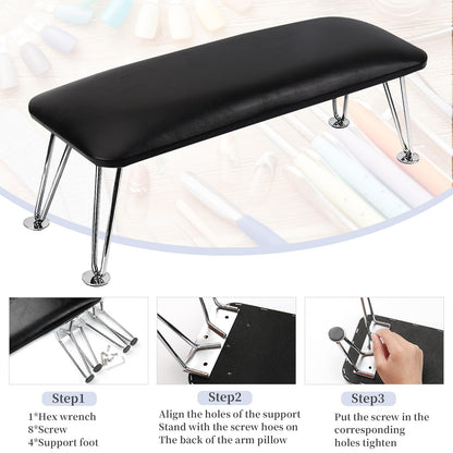 BOMOQING Nail Arm Rest – Microfiber Leather Hand Holder for Manicure, Non-Slip Table Accessory (Black)