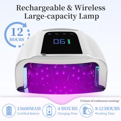 BOMOQING 96W Rechargeable UV LED Nail Lamp – Cordless, LCD, 4 Timers, Smart Sensor