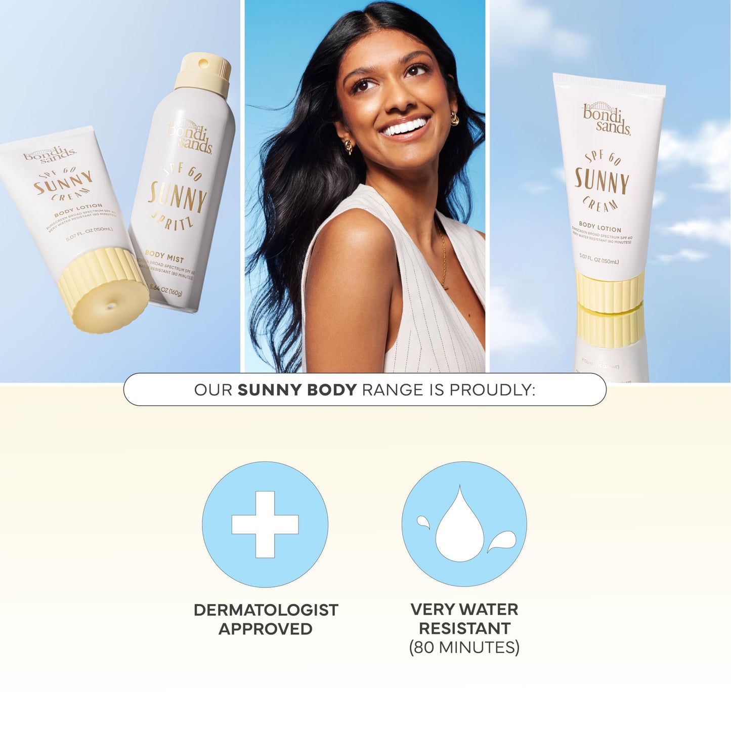 Bondi Sands Sunny Cream SPF 60 Body Lotion – Hydrating Broad Spectrum Sunscreen