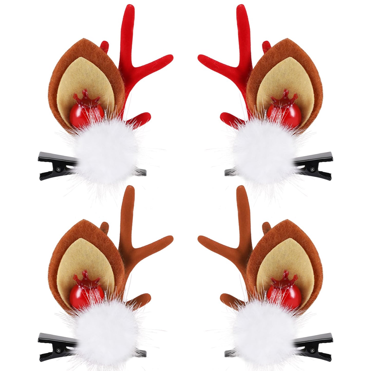 Boobeen Christmas Hair Clip – 2 Pairs Reindeer Antlers Ears Hair Accessory for Christmas Party