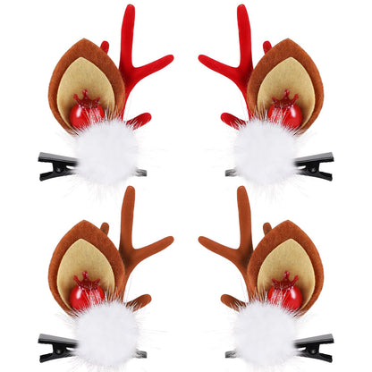 Boobeen Christmas Hair Clip – 2 Pairs Reindeer Antlers Ears Hair Accessory for Christmas Party