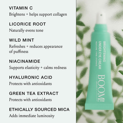 Boom Awaken Cooling Under Eye Cream - Vitamin C, Licorice Root, Wild Mint, Green Tea (0.5 oz)