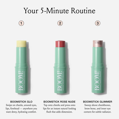 Boomstick Trio Rose Nude 3 Pack – Cream Blush, Highlighter & Moisturizer | BOOM! by Cindy Joseph
