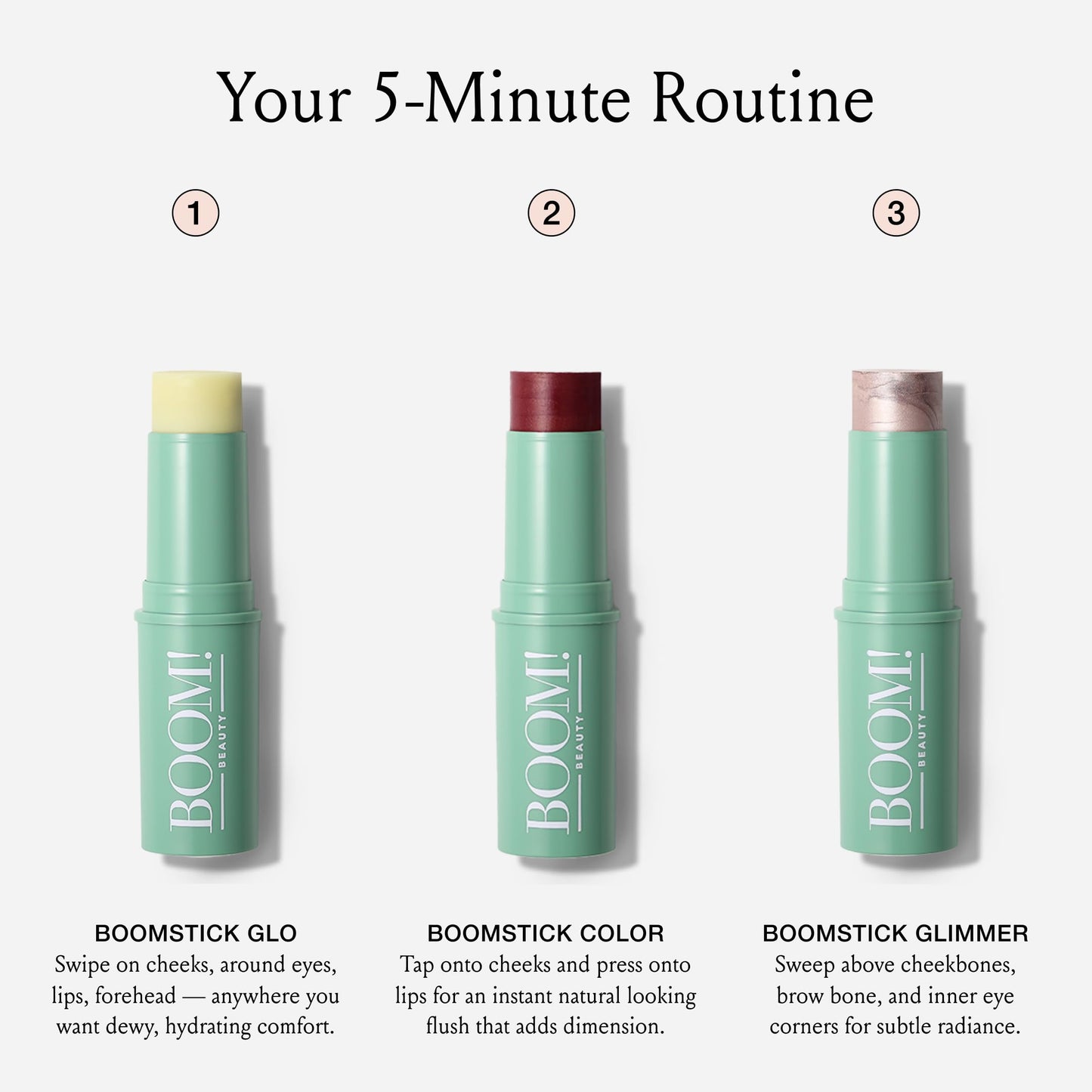 Boomstick Trio Color 3 Pack — Cream Blush, Highlighter & Moisturizer for Mature Skin | BOOM! by Cindy Joseph