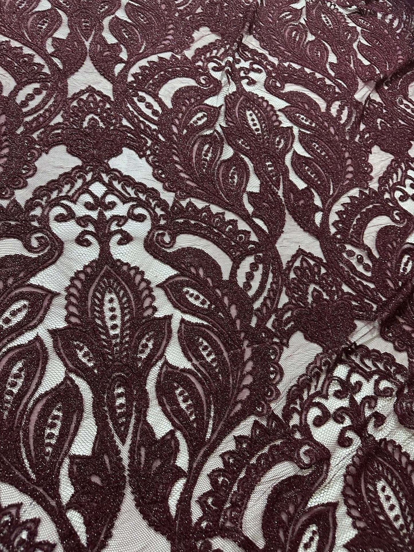 Bordeaux Floral Pattern Lace Fabric