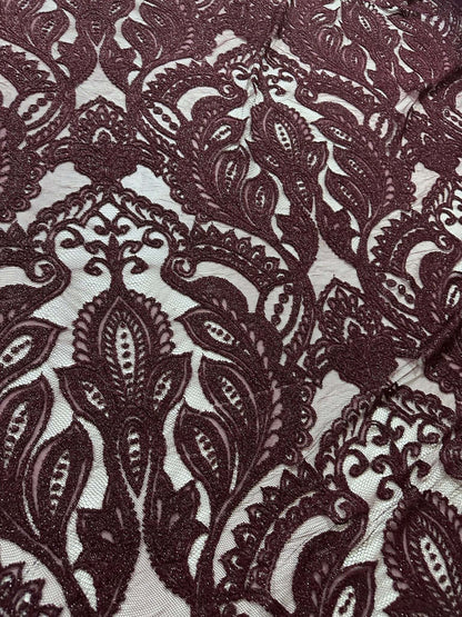Bordeaux Floral Pattern Lace Fabric