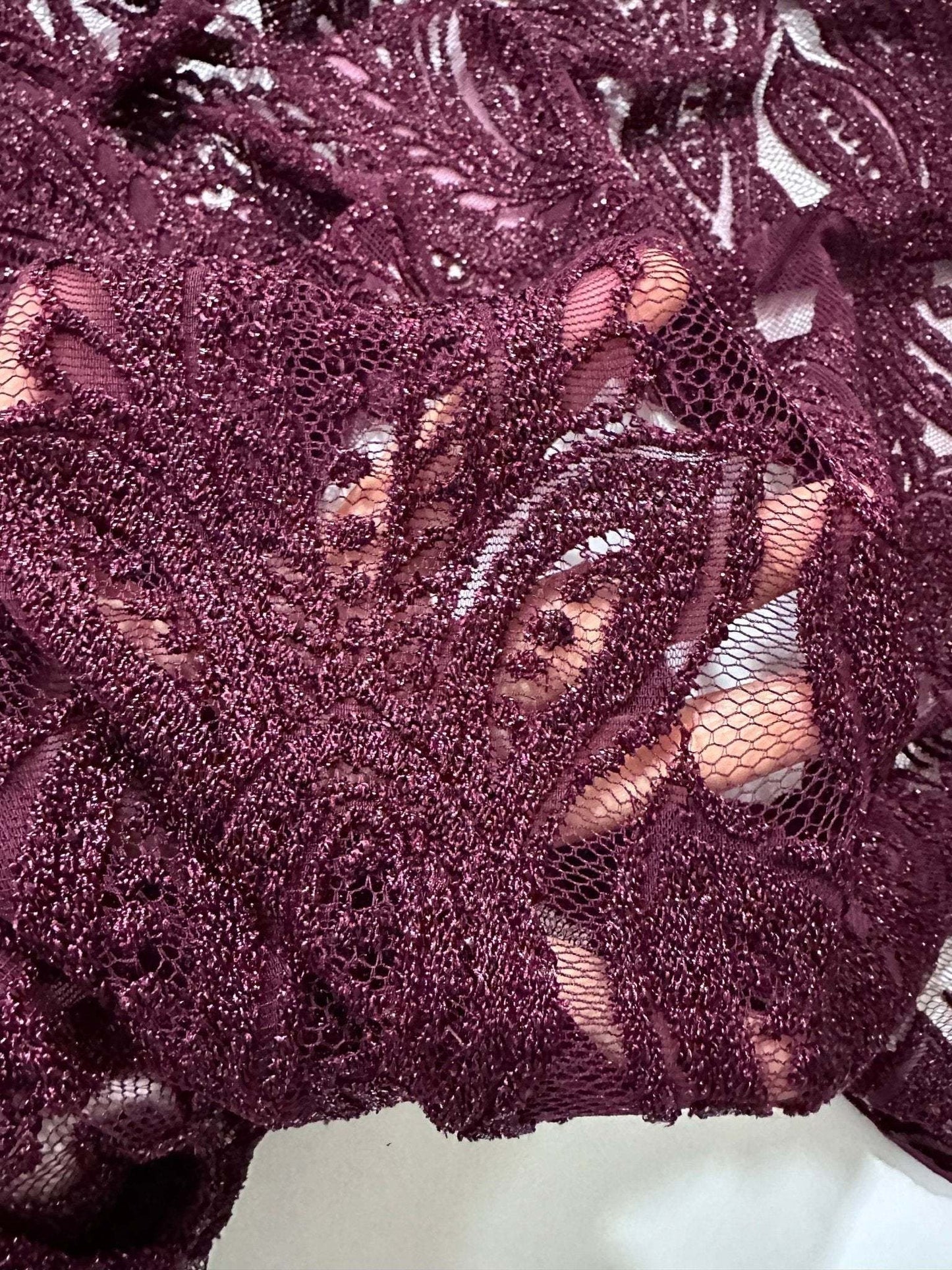 Bordeaux Floral Pattern Lace Fabric
