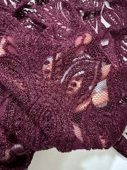 Bordeaux Floral Pattern Lace Fabric