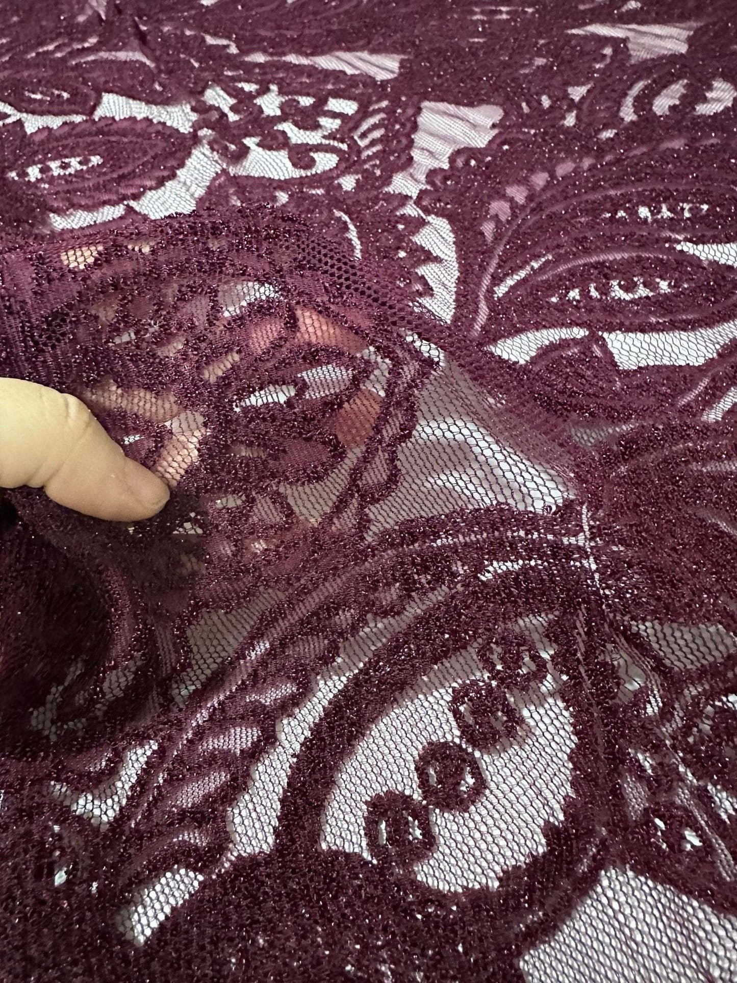 Bordeaux Floral Pattern Lace Fabric