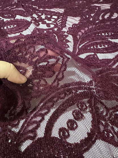 Bordeaux Floral Pattern Lace Fabric
