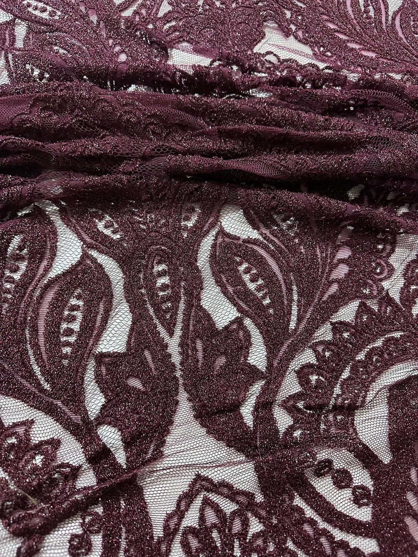Bordeaux Floral Pattern Lace Fabric
