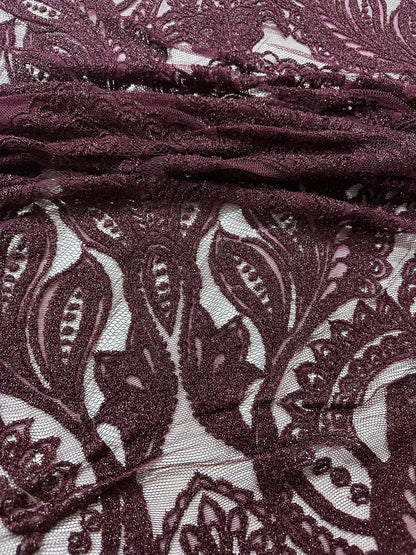 Bordeaux Floral Pattern Lace Fabric