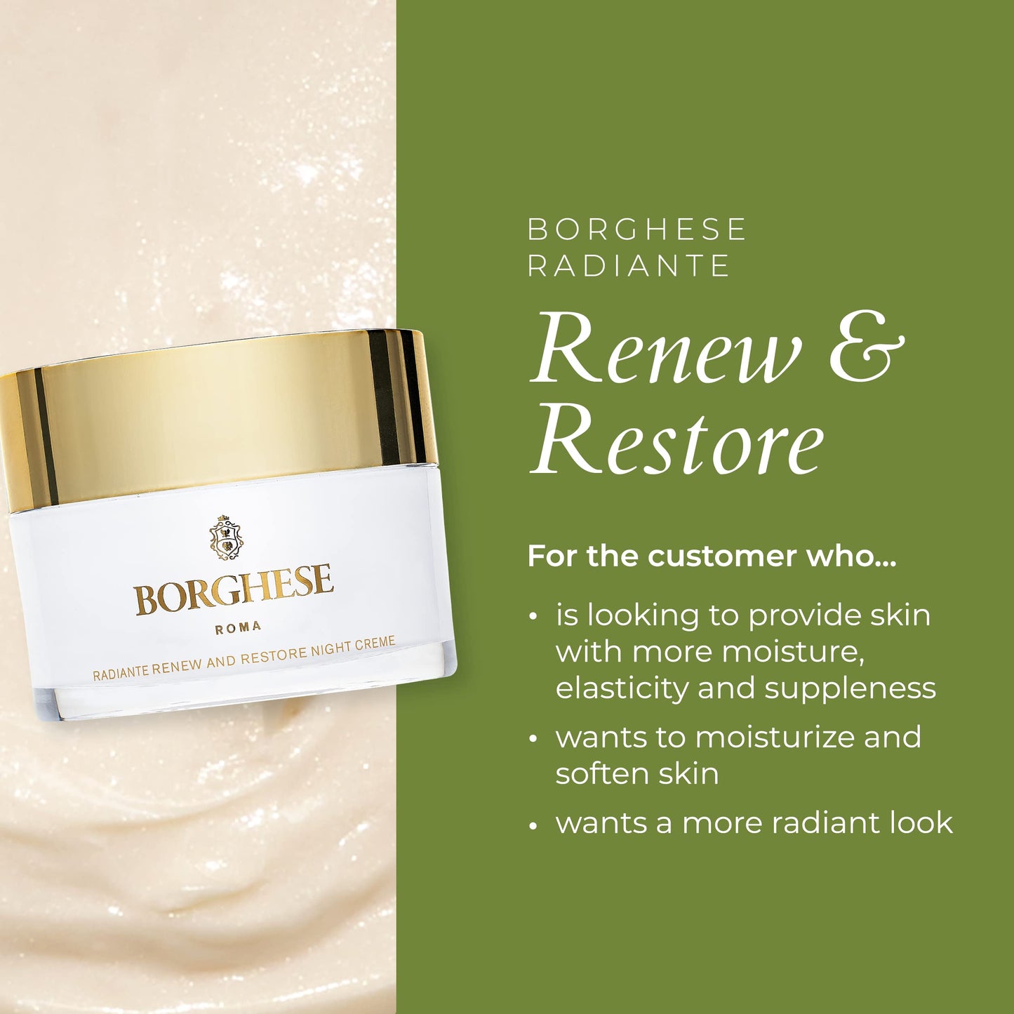Borghese Radiante Renew & Restore Night Creme – Hydrating Barrier Night Cream