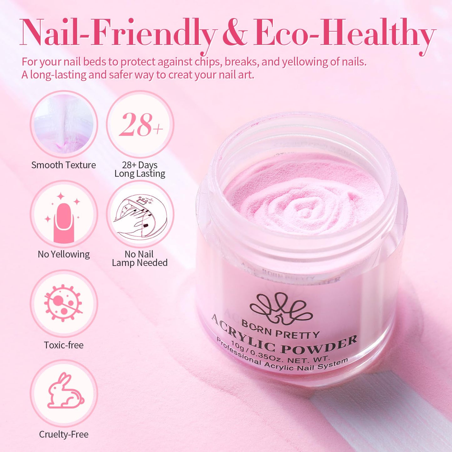 Born Pretty 87-Piece Acrylic Nail Kit for Beginners – Pink/White Glitter Powders + Monomer & Nail Prep Set