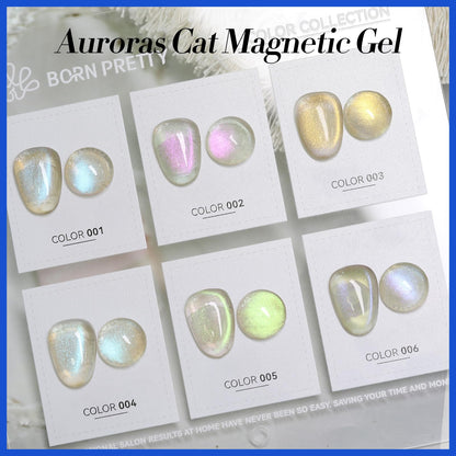 Born Pretty Cat Magnetic Eye Gel Nail Polish – Aurora Mermaid Blue Purple Pink Yellow Red, 6PCS 7ml for Nail Art & DIY