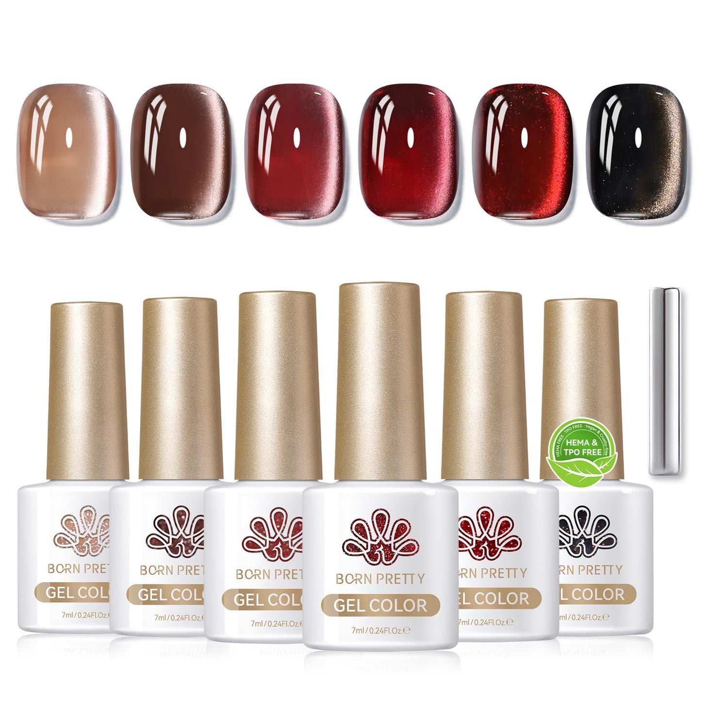 Born Pretty Cat Magnetic Eye Gel Nail Polish Kit – 6x7ml Magnetic Gel Colors (Fall/Winter Glitter)