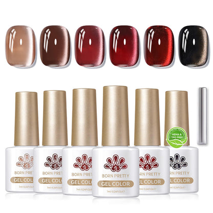 Born Pretty Cat Magnetic Eye Gel Nail Polish Kit – 6x7ml Magnetic Gel Colors (Fall/Winter Glitter)