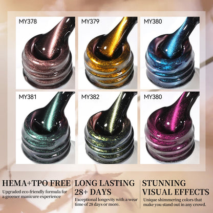 Born Pretty Cat Magnetic Eye Gel Nail Polish Set — 6 Glitter Colors, 7ml, HEMA & TPO Free