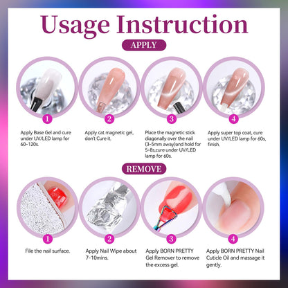 Born Pretty Cat Magnetic Eye Gel Nail Polish Set – 6×7ml, HEMA&TPO Free, Glitter Auroras