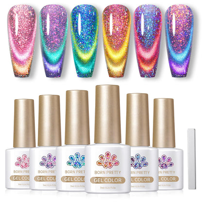 Born Pretty Cat Magnetic Gel Nail Polish Set 9D Chameleon Glitter – 6pcs