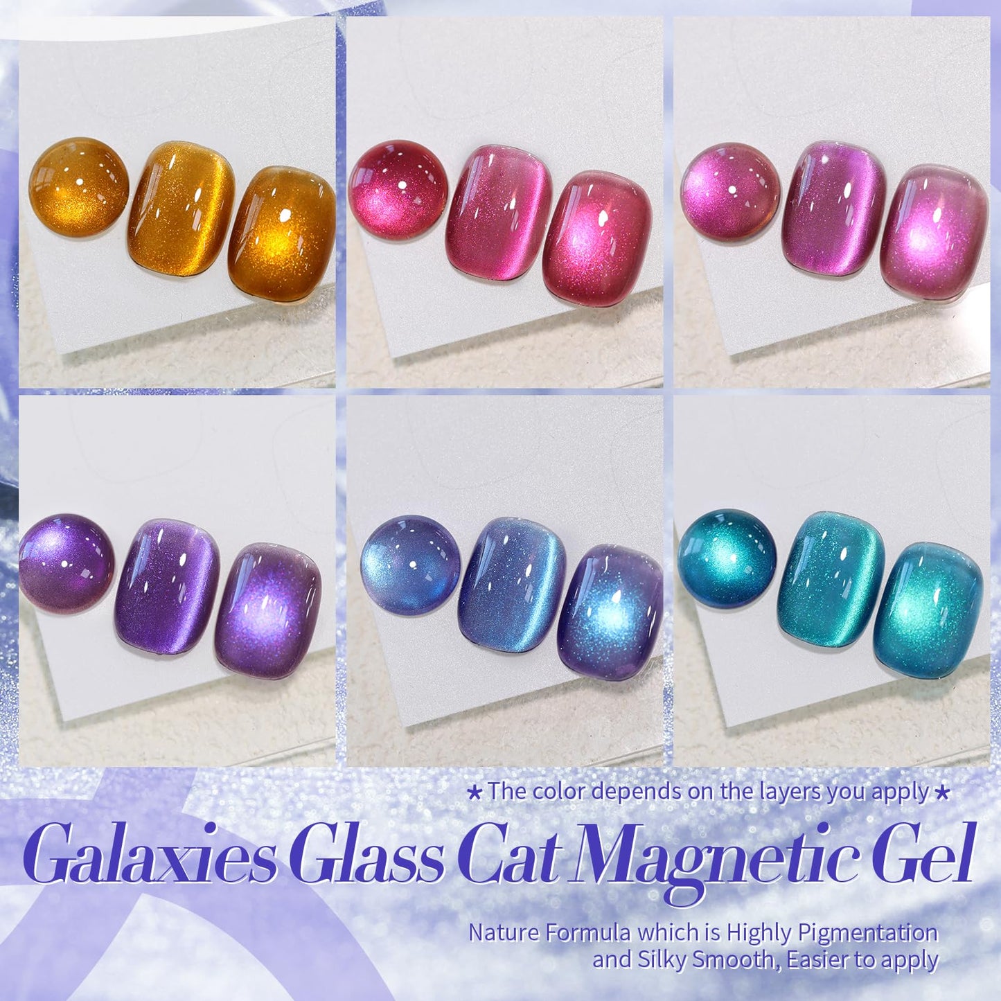 Born Pretty Cat Magnetic Eye Gel Nail Polish – Glitter Auroras Magnetic Cat-Eye Set (6-Piece)