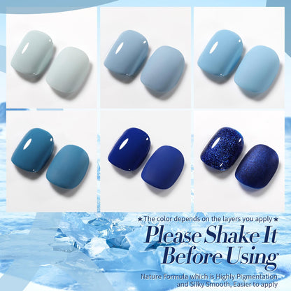 Born Pretty Blue Gel Nail Polish Kit – 6 Gradient Blues with Glitter & Long-Lasting Color